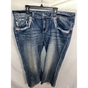 Grace In L.A. Women’s Capri Jeans Size 18 Blue Embroideried Party Going Out